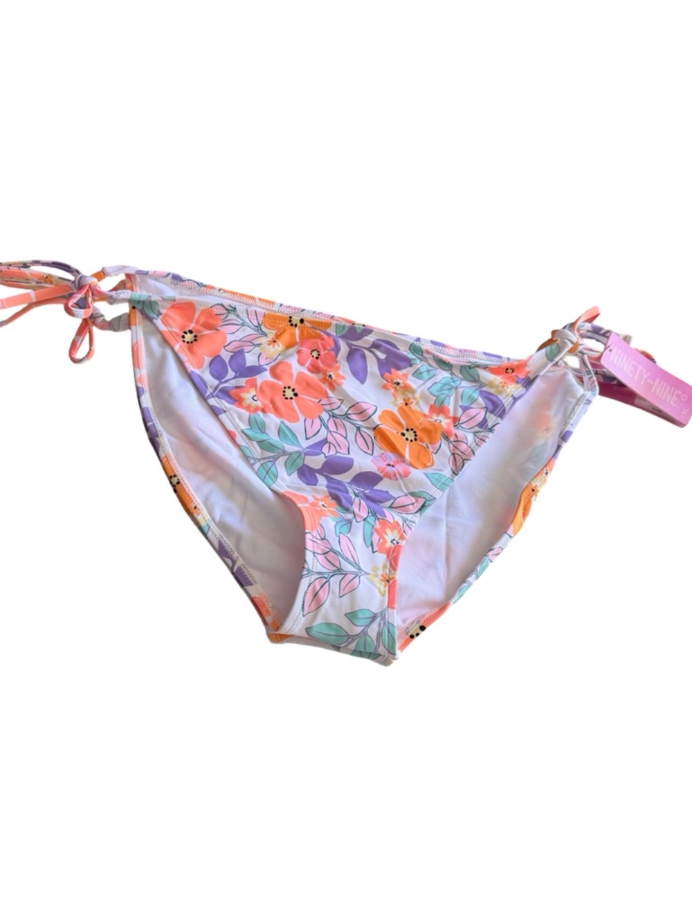 Tie-Side Floral Bikini Bottoms in Coral, Lavender & Mint